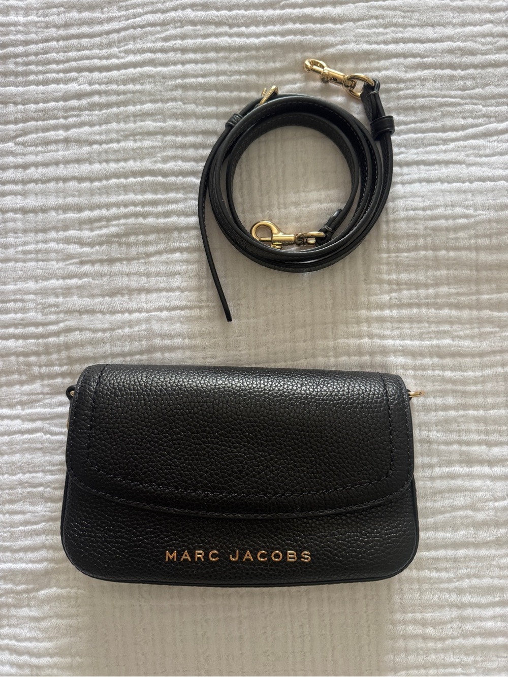 Marc Jacobs Black Pebbled Leather Crossbody with Gold Logo